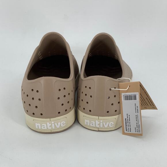 Native Shoes Mens 10 Flax Tan Bone Jefferson Slip On Sneaker Perforated P2-60 - Picture 4 of 10